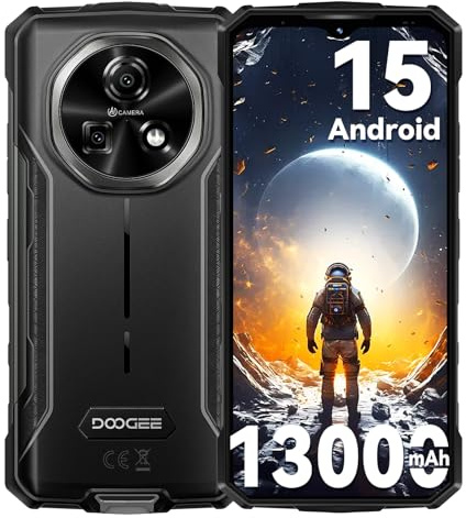 DOOGEE Fire 5 13000mAh Telephone Incassable Android 15, 12Go RAM + 64Go ROM / 2To Smartphone Incassable, 6.6 & 90Hz Display, 13MP+8MP, NFC, IP68/IP69K/ Triple Card Slots/GPS Telephone de Chantier