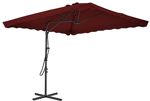 Qnhdfrt Ombrellone 250 x 250 cm blu protezione UV girevole a 360 gradi con base a croce in acciaio per giardino, terrazza e spiaggia, Colore: rosso, 250 x 250 x 230 cm (L x B x H)