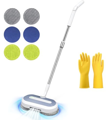 Cordless Electric Spin Mop, Electric Floor Cleaner with Water Sprayer & LED Headlight, 50mins Working Time, 320ml Water Tank, Adjustable Tube, Self-Propelled Multi-Surfaces Floor Mop for Home Cleaning