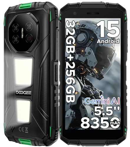 DOOGEE Fire3 Max Rugged Smartphone Android 15, Doppie Luci Campeggio, UNISOC T7250, 5.5 Display, 8350mAh Telefono Indistruttibile, 32GB+256GB, 40MP+20MP+8MP Telefono Rugged, Widevine L1/NFC - Verde