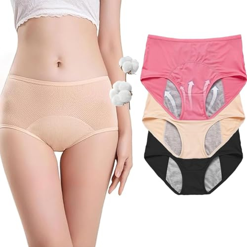 Drywear Auslaufsichere Unterwäsche Damen, Dry Wear Inkontinenzhose Damen, Höschen für Frauen Über 60 Waschbare, Wiederverwendbare Baumwollhöschen (3er-Set,4XL)
