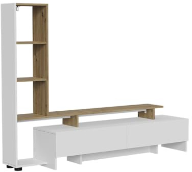 Vicco Mobile tv Tavora, Bianco/quercia, 168.2 x 120 cm con 2 cassetti, per l'utilizzo come mobile TV con ripiani aperti