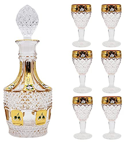 Genérico Decantadores de Vino de Cristal, Juego Saludable sin Plomo, Pintura y Tallado artesanales con Esmalte, Boca de Copa Lisa Cortada en frío, Adornos Decorativos para Bar en casa.