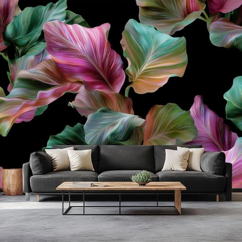Fotomurale no Tejido Planta Tallos Y Hojas De Bambú 200 x 140 cm Papel Pintado Decoración de Pared moderna, Negro Murales póster - Dormitorio Salón TV Pared Murales