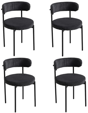 JZGORC Lot de 4 Chaises de Salle à Manger, Revêtement en Velours Côtelé, Convient pour Salle à Manger, Salon, Chambre, Salle de Conférence - Noir