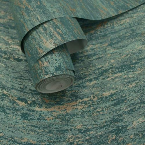 SOPHIE LAURENCE Teal Metallic Wave Wallpaper – Textured Gold-Shimmer Wave Design, Heavy-Duty 10 m Roll for Feature Walls & Full-Room Coverage