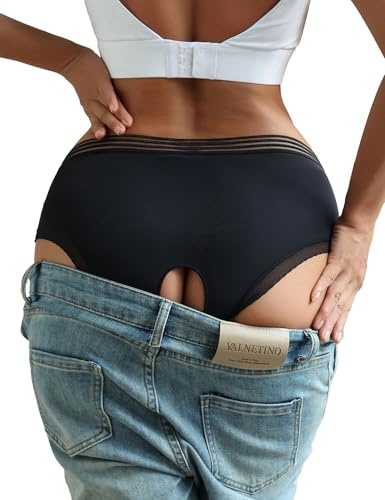 ohyeahlady Women French Knickers Sexy Hollow Out Hipster Panties S-XXL | Striped Waisted, Crotch Open, Mesh Trim, Breathable, Cheeky Underwear