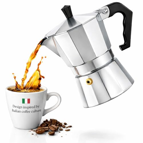 Neruma Espressokocher Aluminium – Mokkakanne für Espresso, Italienischer Kaffeekocher, Espressokanne und Kaffeebereiter für Herd, Gasherd und Camping (9 Tassen)
