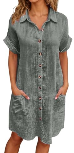Robe Ete Femme Robes Femmes D Été Courte Chic Et Elegant Midi Jupe Marron Trapeze Beige Fushia Longue Chemise Violette Robe-Short D'été T Shirt Manche Elegante Fluide Mi Grande Taille Ample,Gris,S