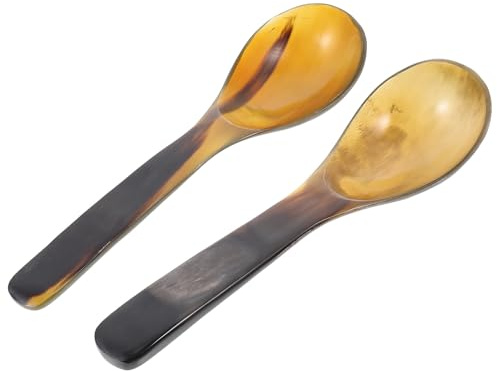 OHPHCALL Servierlöffel 2 Stück aus Echtem Horn mit Langem Griff für Küche Restaurant und Gewürzportionierung
