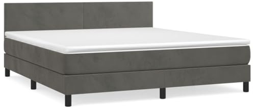 mtlskopl Boxspringbett 160x200 Dunkelgrau Samt Matratze Topper Modernes Design Höhenverstellbares Kopfteil Komfortables Schlafsofa für Schlafzimmer Gästezimmer