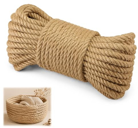 Cuerda de Yute Gruesa para Jardinería, Bramante Natural de Yute, 8MM X 10M Soga Resistente para Plantas, Huerto y Manualidades, Cuerda de Yute Gruesa para Decoración, Bricolaje y Rascadores para Gatos