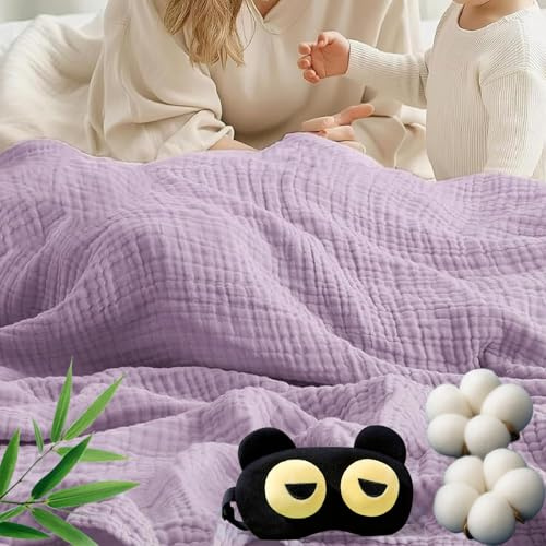 rialgirw Muslin Blanket, Premium Muslin Throw 150 x 200 cm, 100% Cotton Muslin Blanket for Adults, Soft Lightweight Summer Blanket, Sofa Throw, Couch Blanket, All Seasons (Lilac,150x200cm)