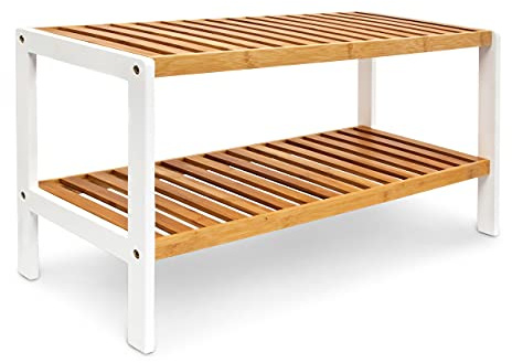 Relaxdays Scarpiera con Ripiani, Mobiletto per Scarpe per 8 Paia, HxLxP: 33 x 70 x 24,5 cm, in bambù, Marrone Bianco