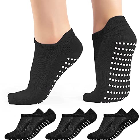 All Things Accessory Non-Slip Yoga Socks for Women (3 Pairs) - Grip Socks for Pilates, Barre, Dance, Ballet, and Workouts with Arch Support, Size 4-8, Black
