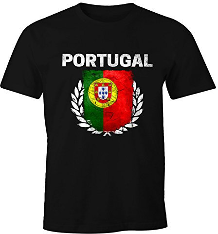MoonWorks EM WM T-Shirt Herren Fußball Portugal Flagge Vintage Fanshirt Fan Shirt schwarz XL