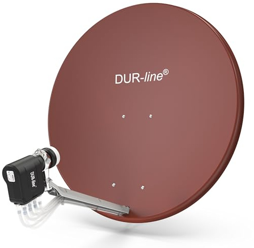 DUR-line 8 Teilnehmer Set - Qualitäts-Alu-Satelliten-Komplettanlage - Select 85cm/90cm Spiegel/Schüssel Rot + Octo LNB - für 8 Receiver/TV [Neuste Technik, DVB-S2, 4K, 3D]