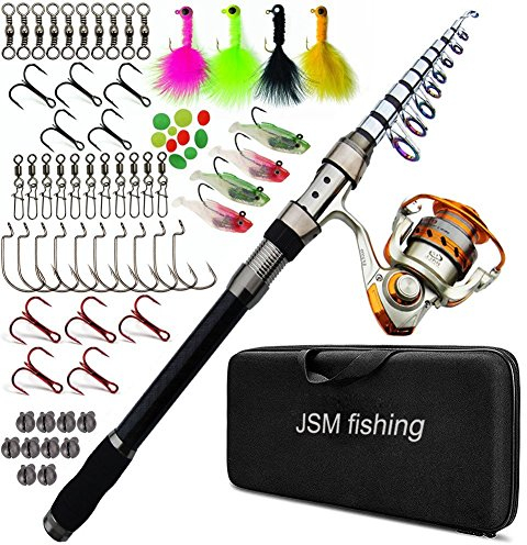 JSHANMEI Spinnrute und Angelrolle Combos Angeltasche Tragetasche Tragbare Teleskop-Angelrute mit Spule Combo Meer Angeln Salzwasser Süßwasser Angelrute Set (2,7 m komplettes Set)