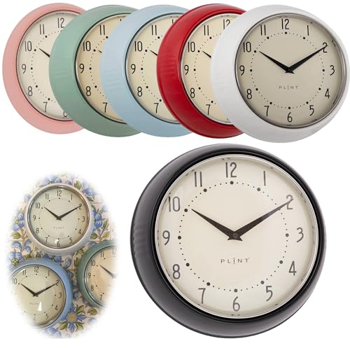 LS-LebenStil Vintage Metall Wanduhr Schwarz 23cm Küchenuhr Bürouhr Rund Retro Nostalgie ideal im Schlafzimmer Flur Büro Küche Wohnzimmer Esszimmer leise lautlos kein Ticken mit großen Ziffern