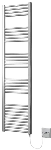 Greened House Chrome Electric Heated Towel Rail Straight 400mm W x 1600mm H | Flat, Bathroom Radiator, Towel Warmer