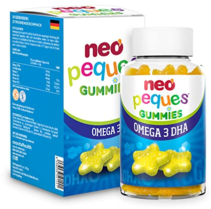 Neo Peques Omega 3 & DHA Gummies (30 Einheiten), Nahrungsergänzungsmittel für Kinder ab 3 Jahren, vegane Algenöl-basierte Gummies mit Omega 3, DHA, Cholin & B-Vitaminen, Zitronengeschmack
