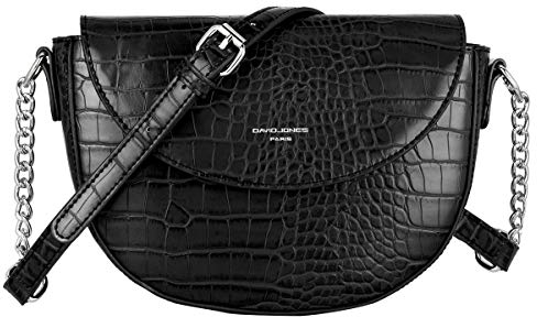 David Jones - Damen Kleine Krokodil Umhängetasche - Frauen Schultertasche PU Leder Halbe Runde Halbmond - Messenger Crossbody Bag Pochette Clutch Citytasche Abendtasche Mode Elegante - Schwarz