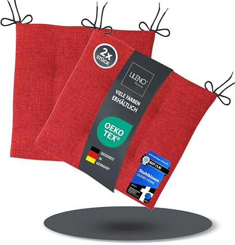 LILENO HOME 2er Set Stuhlkissen Rot (40x40x4,5 cm) - Sitzkissen für Gartenstuhl, Küche oder Esszimmerstuhl - Bequeme UV-beständige Indoor u. Outdoor Stuhlauflage als Stuhl Kissen