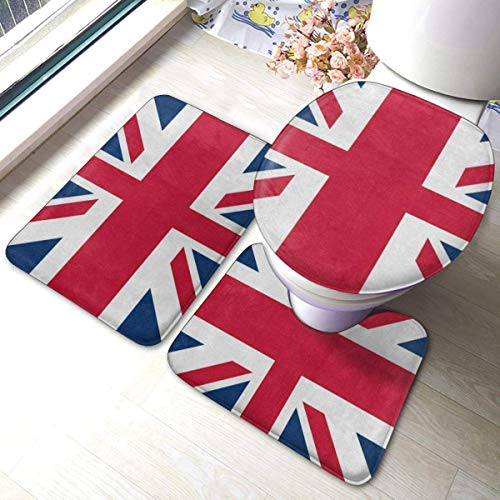 RedBeans Rutschfeste Badematte, 3-teiliges Flanell-Badezimmerteppich-Set, Vintage-Stil, Union Jack, britische Flagge, weicher WC-Vorleger, WC-Deckel-Set