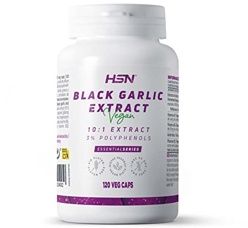 Ajo Negro 10000 MG de HSN | 120 Cápsulas Vegetales Extracto 10:1 de Ajo Fermentado - Allium Sativum L. - Sin OLOR | No-GMO, Vegano, Sin Gluten