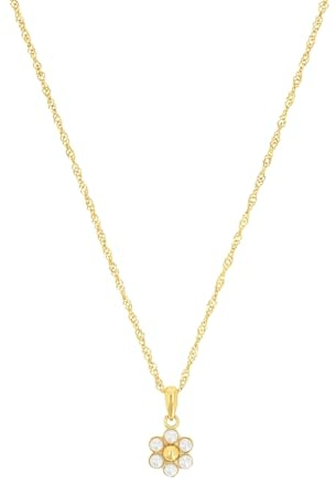 Amor Kette mit Anhänger 925 Sterling Silber Damen Sets, mit Muschelkernperle, 42+3 cm, Gold, Blume, Kommt in Schmuck Geschenk Box, 2035967