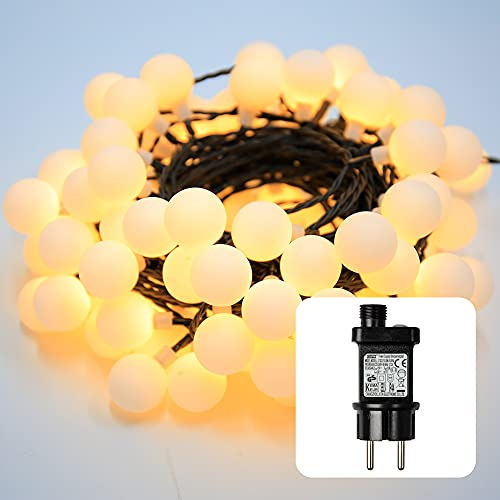 hellum Kugel Lichterkette außen mit Timer, LED Lichterkette mit 180 warmweiße Glühbirnen, Strombetrieben Partybeleuchtung beleuchtet 12,9m, 59 lm, Party-Deko, Garten, Sommer, 578294