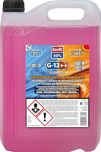 krafft Anticongelante Coche Rosa G12++ con Tecnología Híbrida - 5L