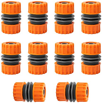 10 Pieces 1/2'' Hose Pipe Connector Repair Connector Extender for Garden Hose Quick Repair Connection, ABS Plastic, Orange and Gray