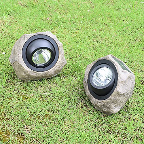 Lámpara de Césped Solar, Simulación de Piedra en Forma de Luz Solar, para Jardín Camino Exterior, Luz Cálida y Luz Blanca,2pcs