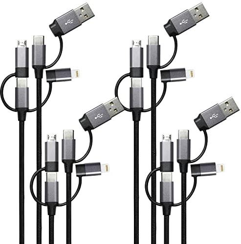 Callstel Ladekabel mit USB 2.0: 4er 6in1-Schnelllade- & Datenkabel USB-A/C zu USB-C/MicroUSB, 1,8A, 2m (MicroUSB-Kabel, USB Verteiler-Kabel)