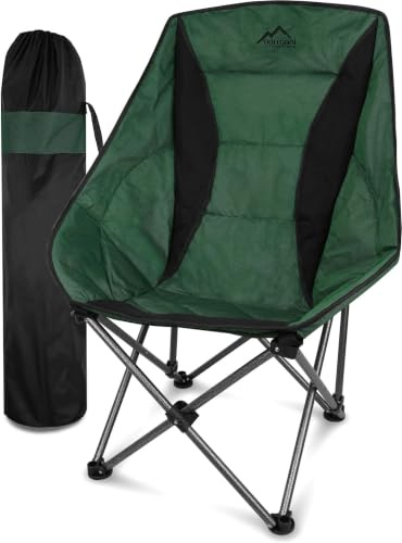 normani Faltbarer Campingstuhl inkl. Tragetasche - gepolsterter Campingsessel bis 150 kg, gemütlicher Moonchair mit hoher Rückenlehne und Mesh-Einsatz Grün Einheitsgröße