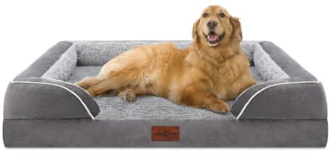 Comfort Expression Orthopedic Dog Bed for Extra Large Dogs 42x30 Inch, Waterproof Egg Crate Foam XL Pet Bed with Removable Bolsters, Dog Couch with Washable Cover & Non-Slip Bottom, Grey