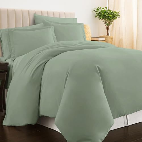 Pizuna 100% Cotton Super King Duvet Cover Set Sea Foam 400 Thread Count | Long Staple Cotton, Superking, 260x220cm, Sateen Weave Quilt Cover with Button Closure