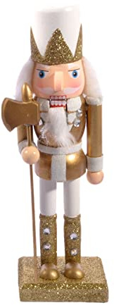 Ciao Christmas Nutcracker Toy Soldier Halberdier (24cm) Wooden Glittery Decoration, Gold/White