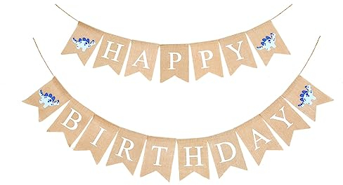 LOVENJOY Happy Birthday Girlande Sackleinen Stoff Wimpelkette Banner Rustikal Geburtstag Party Dekorationen, Weißer Druck, 16.4 ft