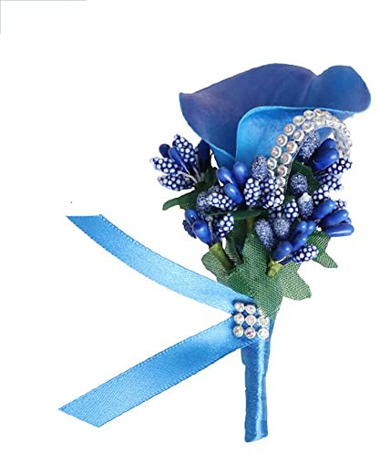 2 Stück Boutonniere,Hochzeit Boutonniere Blumen,Hochzeit Zubehör Künstliche Ansteckblume Bräutigam Hochzeitsanstecker mit Schleife & Clip für Braut Brautjungfer Gäste Herren Damen Party,Königsblau