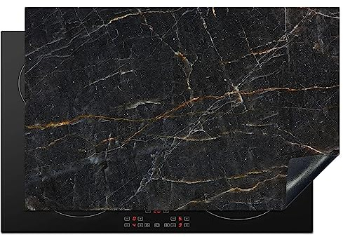 KitchenYeah© Copri Piano Cottura Induzione Coprifornelli Fornello Proteggi | 80x52 cm - Tutto per la Cucina Fornelli Marmo - Nero - Oro - Grigio - Struttura in marmo