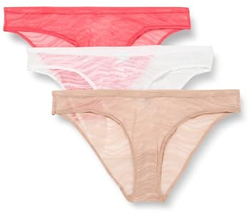 Calvin Klein Pack de 3 Braguitas Tipo Bikini con Encaje para Mujer, Multicolor (Calypso Coral/Cedar/White), M