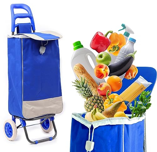 40Liter Wasserabweisender Trolley Einkaufstrolley Klappbar, Shopping Trolley, Einkaufswagen Faltbar, Einkaufstasche mit 2 Rädern, Einkaufskorb mit Rollen (Blau)
