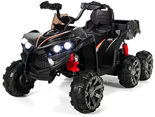 COSTWAY 12V Quad Elettrico per Bambini, Macchina Elettrica per Bambini con 6 Ruote 4 Motori Baule Posteriore Luci LED e Musica, Trazione Integrale, 3-6 km/h, 3 Anni+ (Nero)