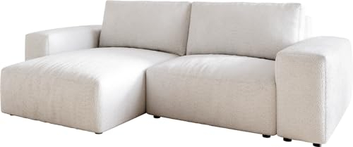 DELIFE Eckcouch Lanzo Bouclé Creme-Weiß 230x155 cm Recamiere variabel
