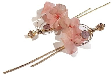 Boucles d'oreilles hortensia fleurs stabilisées gypsi laiton or 24K pastel oisea ou art deco résine laiton doré