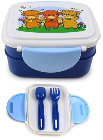 Puckator Porta Pranzo Bento con Posate e Chiusura a Clip - Bue Scozzese - Animali Dolci