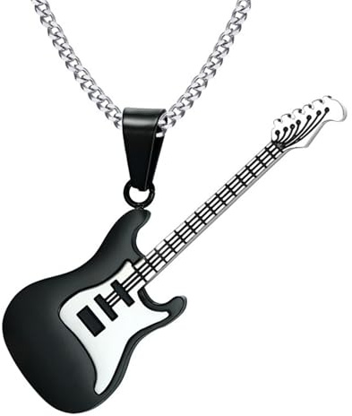 Homxi Uomo Collana Nero con Pendente,Collana Ciondoli Acciaio Inossidabile Uomo Chitarra Collane Nero