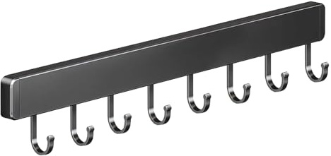 Global-Daily Wall Mounted Kitchen Utensil Rack with Sliding Hooks – Space-Saving Hanging Rail for Cooking Tools, Spoons & Spatulas, Self-Adhesive or Screw Mount Kitchen Organizer Holder (40cm)